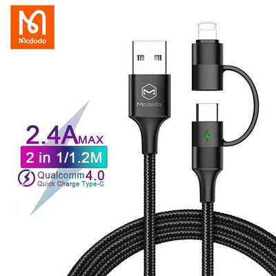 Mcdodo CA-6800 USB Type C Cable 2.4A Fast Charging For Lightning iPhone 13 12 11 Pro Max XS XR 8 Samsung Xiaomi 2 in 1 Charger Data Cord