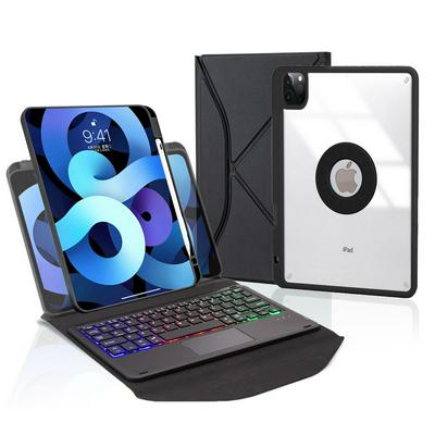 Z11B-AS is applicable to for iPad Pro 11 2021/2020/2018 upper pen slot triangle rear support transparent shell split with touch control and backlight Bluetooth keyboard leather case