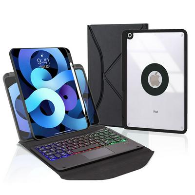 Z102B-AS is applicable to iPad 10.2 2021/2020/2019. Pen slot triangle rear support transparent shell split with touch control and backlight Bluetooth keyboard leather case