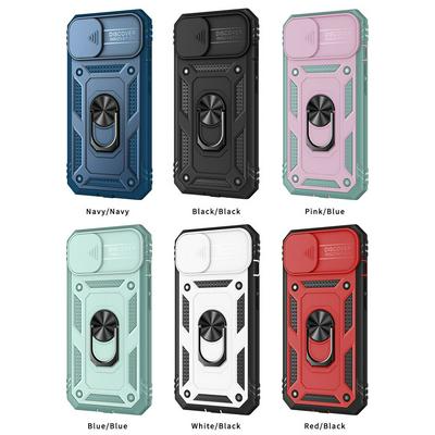 Ring Holder Kickstand Camera Slide Cover Design PC + TPU Phone Back Cover Case for iPhone 12/12 Pro(6.1)