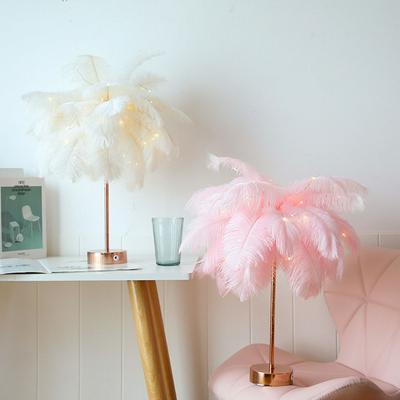 DIY Creative Feather Desk Lamp Warm White Light Tree Feather Lampshade Girl LED Wedding Decoration Lamp Pink White 