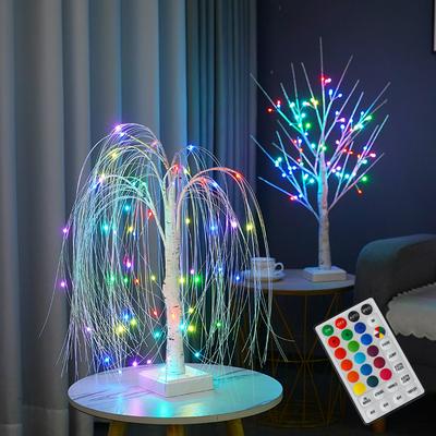 LED Willow Night Light Gypsophila Colorful Tree Remote Table Lamp For Home Bedroom Wedding Christmas Indoor Decor Night Light