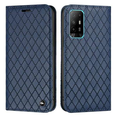 For Oppo A94 4G Stitching Rhombus Pattern Folio Flip PU Leather Wallet Phone Case