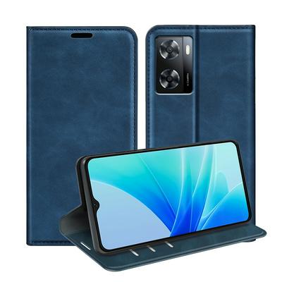 For Oppo A57 4G 2022 Skin Feel Magnetic Attraction Flip Leather Wallet Case with Card Slot and Stand