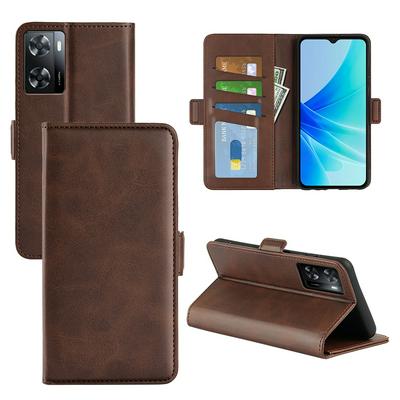 For Oppo A57 4G 2022 Double Buckle Wallet Style Folio Flip Leather Case with Stand and Card Slots Function