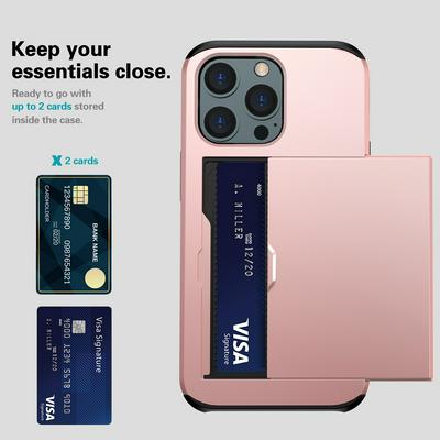For iPhone 14 Pro Max Card Slot Sliding Cover Two-in-one Anti-fall PC+Black Soft Rubber Protective Case