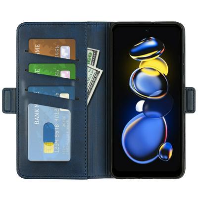 For Xiaomi Redmi Note 11T Pro/Note 11T Pro+ Double Buckle Wallet Style Folio Flip Leather Case with Stand and Card Slots Function