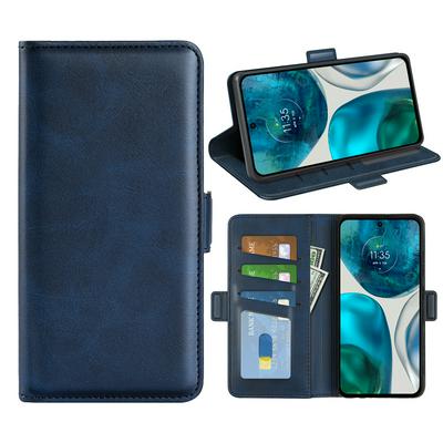 For Motorola Moto G42 Double Buckle Wallet Style Folio Flip Leather Case with Stand and Card Slots Function