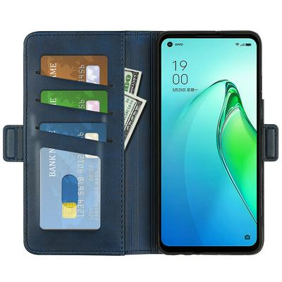 For OPPO Reno 8 Pro Double Buckle Wallet Style Folio Flip Leather Case with Stand and Card Slots Function