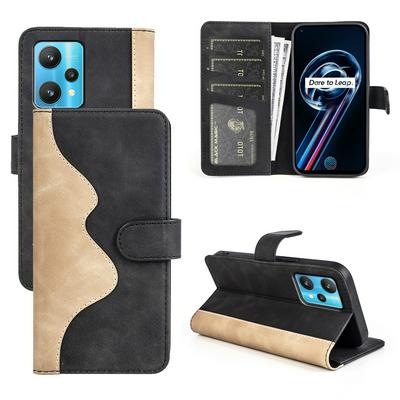 For Realme 9 Pro+ Splicing Folio Flip Scratch Resistant PU Leather+TPU Phone Case