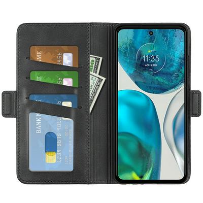 For MOTO G 52J 5G Double Buckle Wallet Style Folio Flip Leather Case with Stand and Card Slots Function