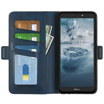 For Nokia C100 Double Buckle Wallet Style Folio Flip Leather Case with Stand and Card Slots Function