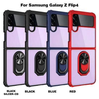 Sergeant Acrylic Shock Absorption and Anti-fall PC+TPU Phone Case with Metal Ring Kickstand and Metal Patch for Samsung Galaxy Z Flip 4