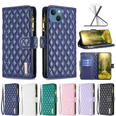 For iPhone 13 mini BF15 Small-fragrant Wind Zipper Wallet Leather Phone Case