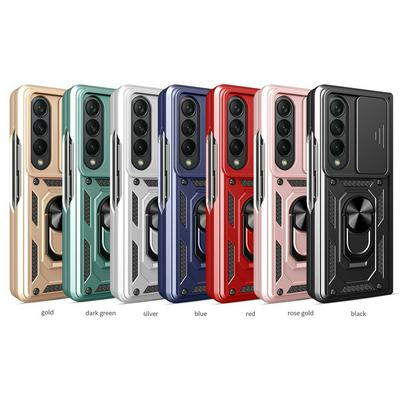 For Samsung Galaxy Z Fold4 5G Shockproof Anti-drop Ring Kickstand Phone Case Slide Camera Cover PC + TPU Hybrid Protector