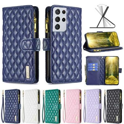 For Samsung Galaxy S21 Ultra 5G BF15 Small-fragrant Wind Zipper Wallet Leather Phone Case