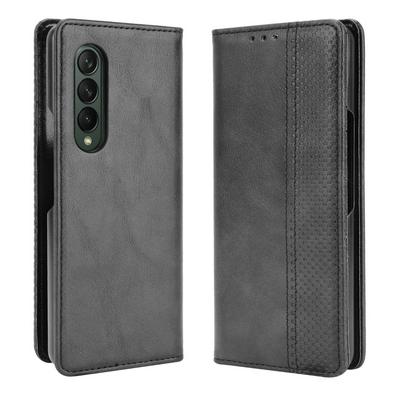 For Samsung Galaxy Z Fold4 5G Magnetic Buckle Retro Pattern Shockproof PU Leather Phone Case