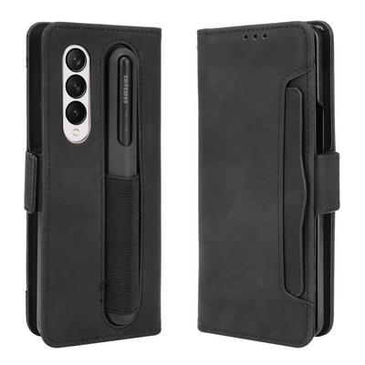 For Samsung Galaxy Z Fold4 5G Multiple Card Slots Shockproof PU Leather Phone Case with Pen Tray