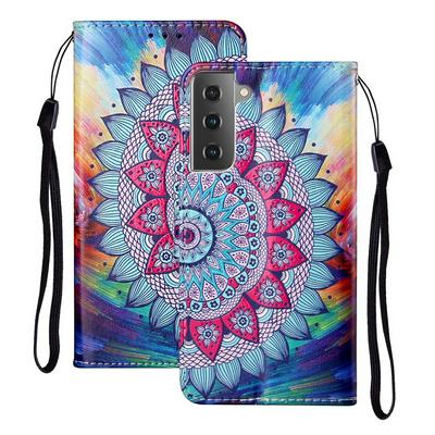 For Samsung Galaxy S21 5G Relief Color Painting Magnetic Buckle Wallet Leather Case with Card Slot&Stand Function