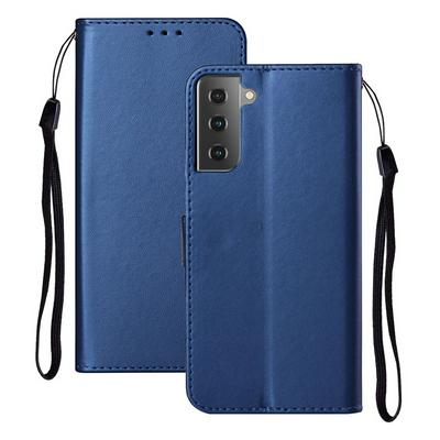 For Samsung Galaxy S21 5G Solid Color Magnetic Buckle Flip Leather Case with Card Slot&Wristband