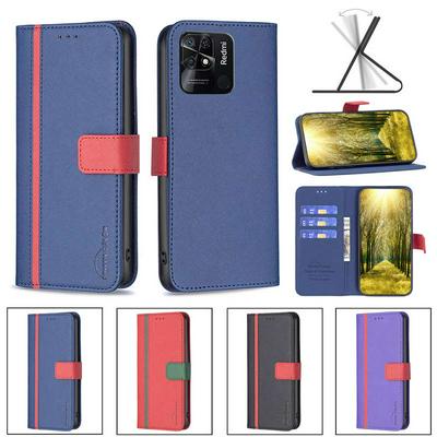 For Xiaomi Redmi 10C Stitching Color Cross Pattern BF13 Style PU Leather Wallet Phone Case 