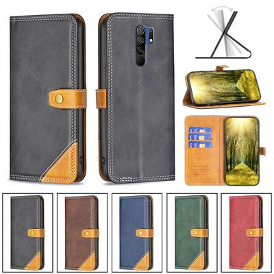 For Xiaomi Redmi 9 Stitching Color Cross Pattern BF12 Style PU Leather Wallet Phone Case 