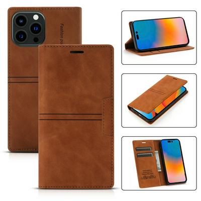 For iPhone 14 Pro Max Magnetic Closure Shockproof Folio Flip Leather Wallet Phone Case