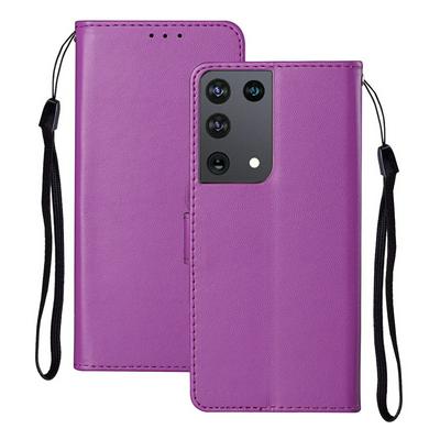 For Samsung Galaxy S21 Ultra 5G Solid Color Anti-fall Wallet Leather Case with Stand Function