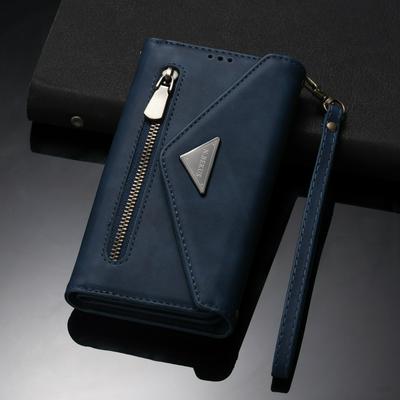 For iPhone 14 Max Skin-feel Multi-card Zipper Pocket Clamshell PU Leather Phone Case