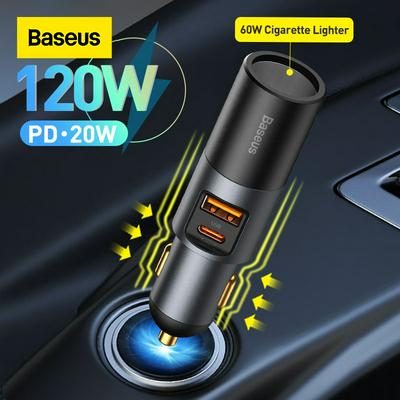 Baseus 120W Car Charger Auto Cigarette Lighter For 12-24V Car Socket Splitter For IPhone Mobile Phone Charger Adapter