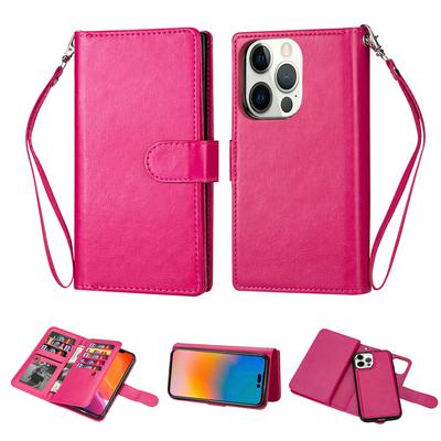 For iPhone 14 Pro Max Nine Card Two in One Split PU Leather Wallet Phone Case