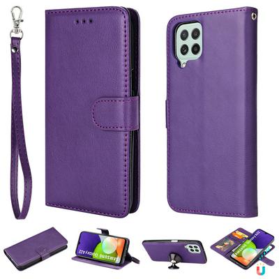 For Samsung Galaxy A22 4G Solid Color Detachable 2 in 1 Strong Magnetic PU Leather Phone Case
