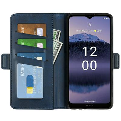 For Nokia G11 Plus Double Buckle Wallet Style Folio Flip Leather Case with Stand and Card Slots Function