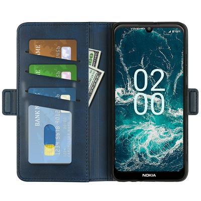 For Nokia C200 Double Buckle Wallet Style Folio Flip Leather Case with Stand and Card Slots Function