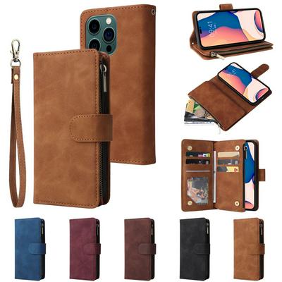 For iPhone 14 Pro Multi-card Slots Zipper Wallet Style PU Leather Phone Case
