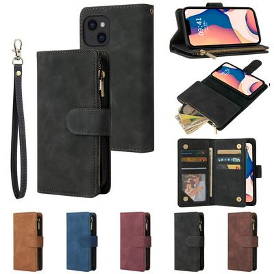 For iPhone 14 Max Multi-card Slots Zipper Wallet Style PU Leather Phone Case