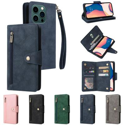 For iPhone 14 Pro Rivet Zipper Pocket Scratch Resistant PU Leather+TPU Phone Case