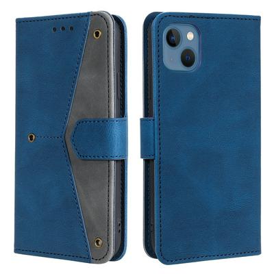 For iPhone 14 Color Blocking Design Shockproof PU Leather Phone Case