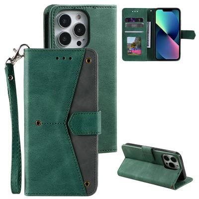 For iPhone 14 Pro Max Color Blocking Design Shockproof PU Leather Phone Case