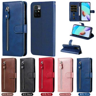 For Xiaomi Redmi 10 Stylish Zipper Calf Pattern Shockproof PU Leather + Soft TPU Phone Case