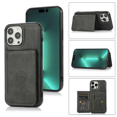 For iPhone 15 Pro Max Magnetic Back Card Pockets Drop-proof PU Leather Phone Case