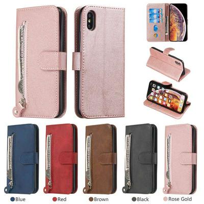 For iPhone X/XS Stylish Zipper Calf Pattern Shockproof PU Leather + Soft TPU Phone Case