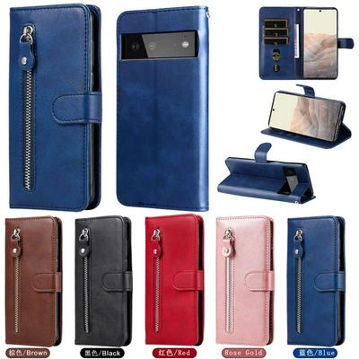 For Google Pixel 6 Stylish Zipper Calf Pattern Shockproof PU Leather + Soft TPU Phone Case