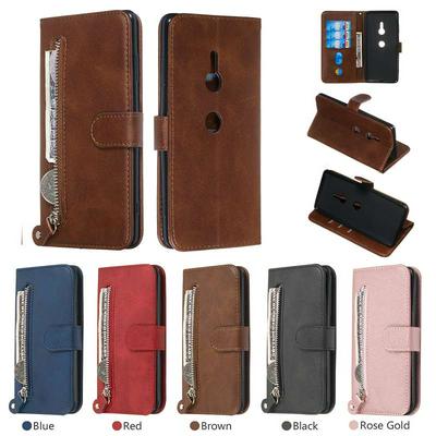 For Sony Xperia XZ3 Stylish Zipper Calf Pattern Shockproof PU Leather + Soft TPU Phone Case