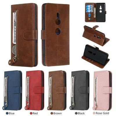 For Sony Xperia XZ2 Stylish Zipper Calf Pattern Shockproof PU Leather + Soft TPU Phone Case