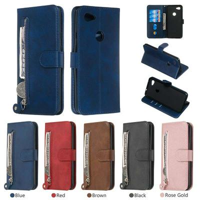 For Google Pixel 3a XL Stylish Zipper Calf Pattern Shockproof PU Leather + Soft TPU Phone Case