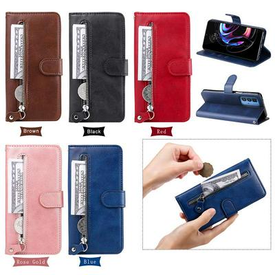 For Motorola Edge 20 Pro Stylish Zipper Calf Pattern Shockproof PU Leather + Soft TPU Phone Case