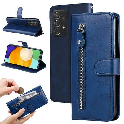 For Samsung Galaxy A73 5G Stylish Zipper Calf Pattern Shockproof PU Leather + Soft TPU Phone Case