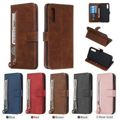 For Samsung Galaxy A50/A30S/A50S Stylish Zipper Calf Pattern Shockproof PU Leather + Soft TPU Phone Case
