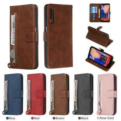 For Samsung Galaxy A7 2018 A750 Stylish Zipper Calf Pattern Shockproof PU Leather + Soft TPU Phone Case